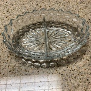 Indiana Glass Whitehall Oval Divided Relish Bowl 9.5” Fostoria American Style